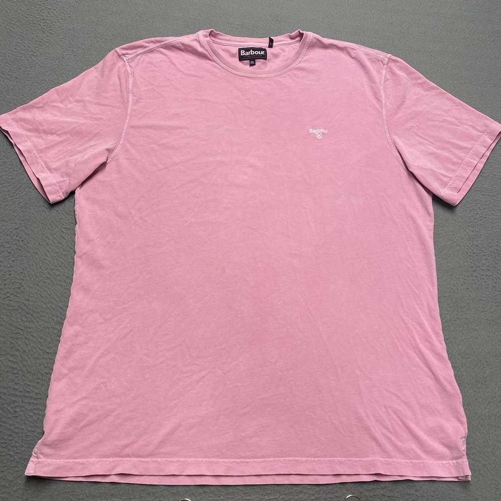 Barbour Shirt Mens 2XL Pink Logo Crewneck 100%‎ Cotton Short Sleeve Tee Casual